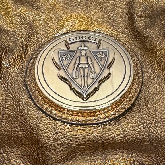 Gucci Hysteria Hand Bag Womens Metallic Gold Patent Leather Handbag Tom Ford Era - Picture 3 of 14